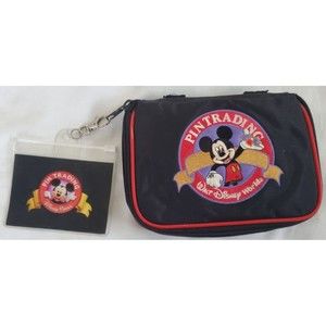Disney Parks Exclusive Pin Trading Mickey Mouse Black Case Bag 18 Pins Badge